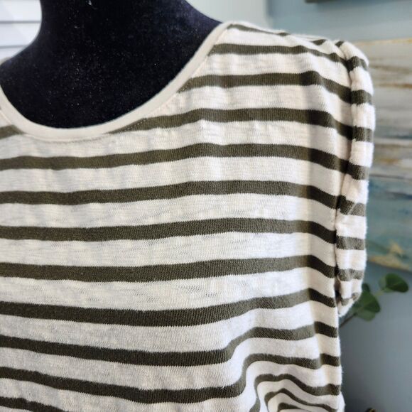 Liz Claiborne Women's Cap Sleeve Tee Army Green Striped 100% cotton Size Large - Picture 3 of 7